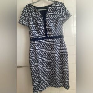 NWT Ann Taylor Navy and White Woven Geometric Dress